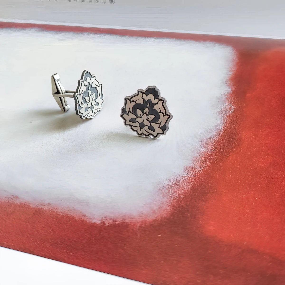handmade oxidized silver flower shaped cufflinks