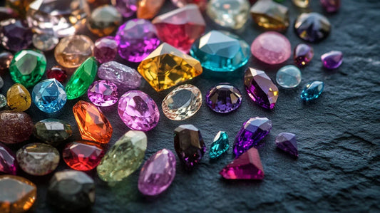 colorful gemstones scattered on a surface