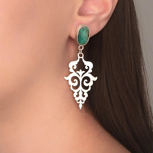 handmade dangle silver earrings with turquoise