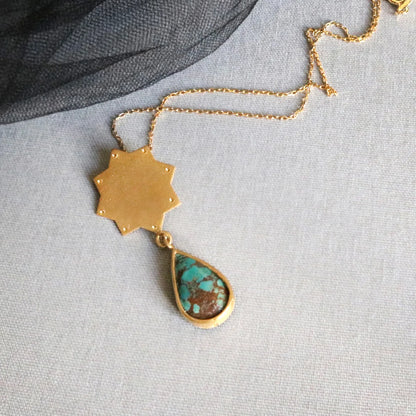 star shaped handmade gold plated silver pendant necklace with turquoise