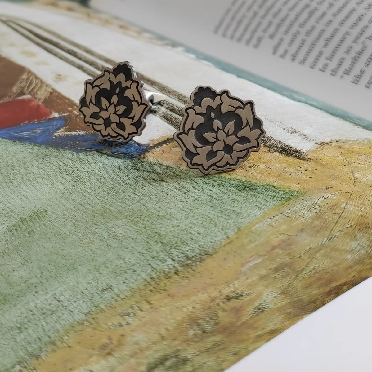 handmade oxidized silver flower shaped cufflinks 