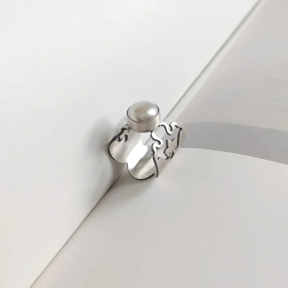 handmade silver pearl statement ring