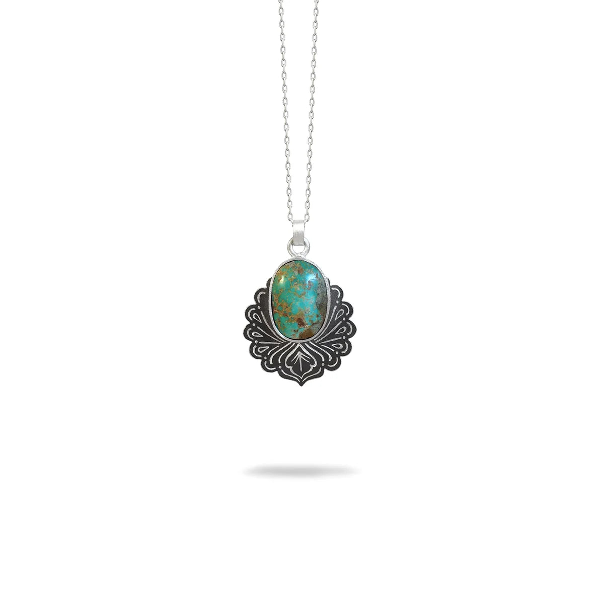 handmade oxidized silver pendant necklace with turquoise