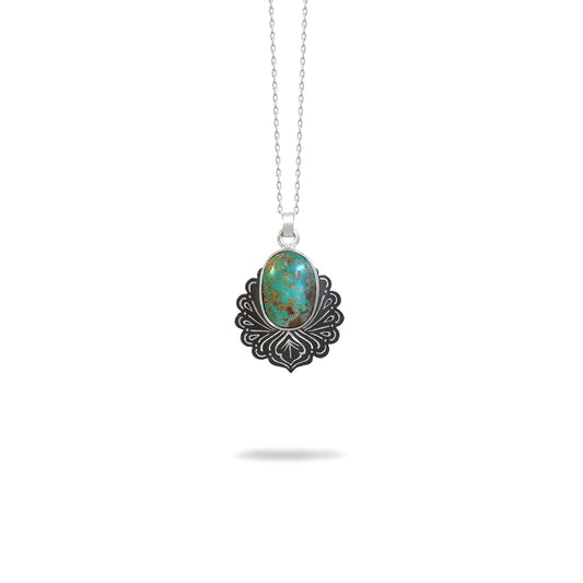 handmade oxidized silver pendant necklace with turquoise