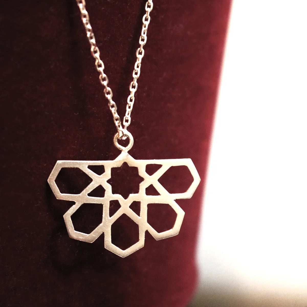 geometric pattern handmade silver pendant necklace